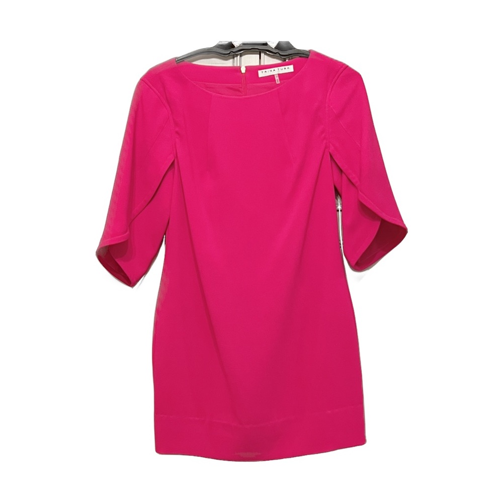 Trina Turk Hot Pink sheath dress with split hem bell sleeves- Size 4